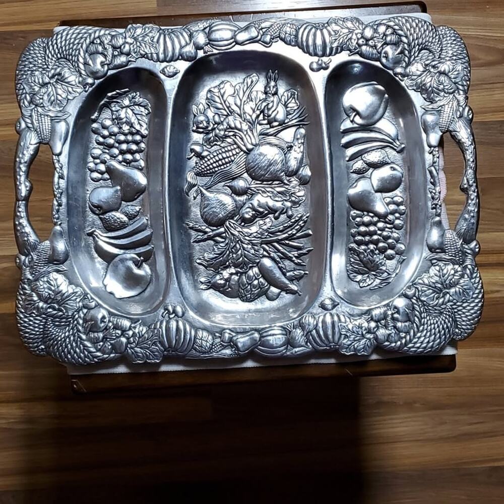 Arthur Court - Fruits/Vegetables/Holiday Divided Aluminum Handled Tray